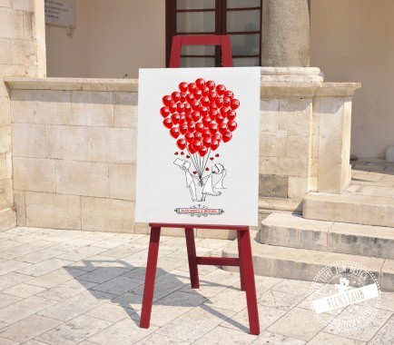 Hochzeitsbaum zum Unterschreiben mit roten Ballons