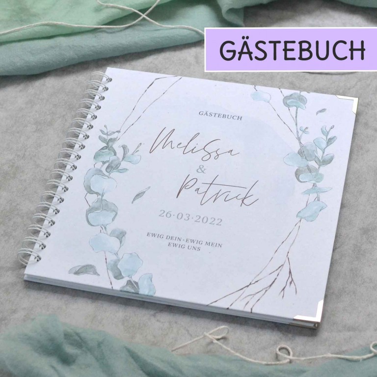 personalisiertes Hochzeitsgästebuch mit Fragen zum Ausfüllen