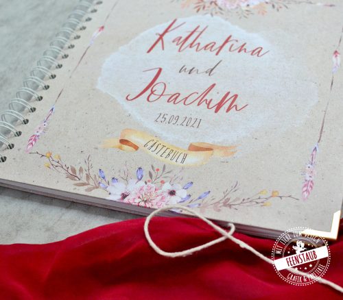 Hochzeit Gästebuch Boho, personalisiert mit Datum und Namen