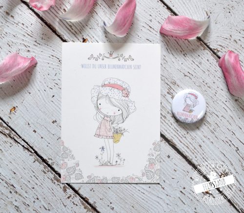 Blumenmädchen Karte mit Button