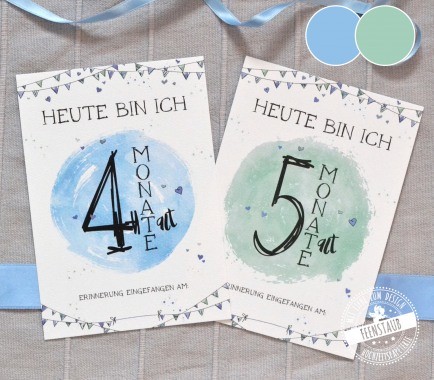 Meilensteinkarten für erste Babyjahr in blau und grün
