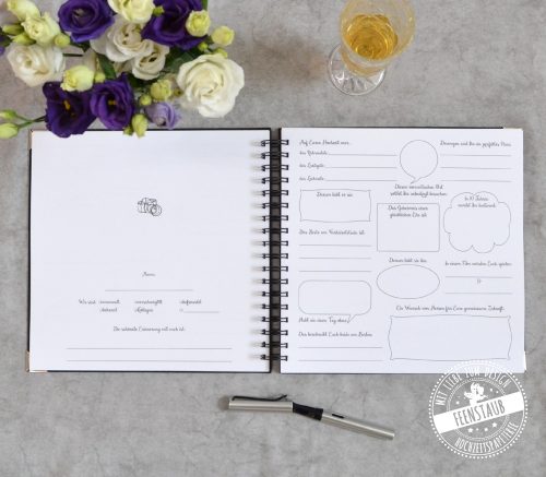Gästebuch für die Hochzeit mit Fragen zum Ausfüllen an die Gäste, individuell