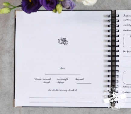 Hochzeitsgästebuch zum Ausfüllen, personalisierbar nach Wünschen des Brautpaares