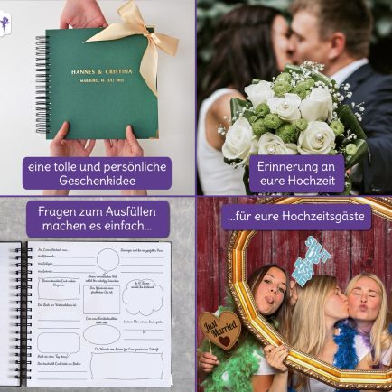 Hochzeitsgästebuch Leinengebunden, mit vorgedruckten Fragen