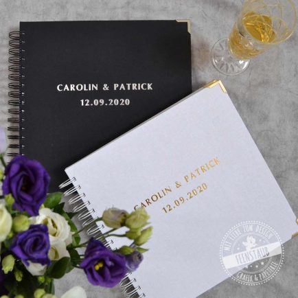 gästebuch für Hochzeit, Leineneinband geprägt mit Namen in gold oder silber