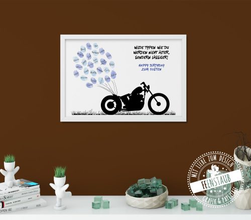 Motorrad auf Leiwnand für Fingerabdrücke zum Geburtstag