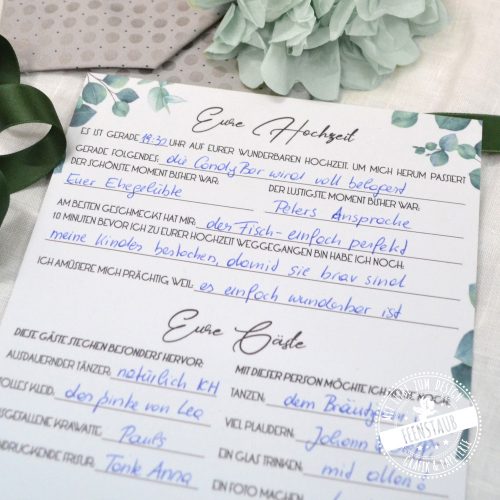 Kartenset zum Ausfüllen für Hochzeitsgäste Vorhersagungen und Wünsche für Zeitkapsel