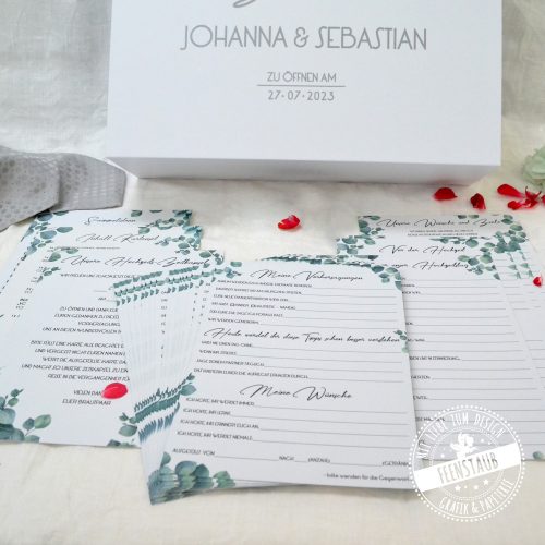 Zeitkapselbox mit Karten zum Ausfüllen - zu öffnen am 1. Hochzeitstag