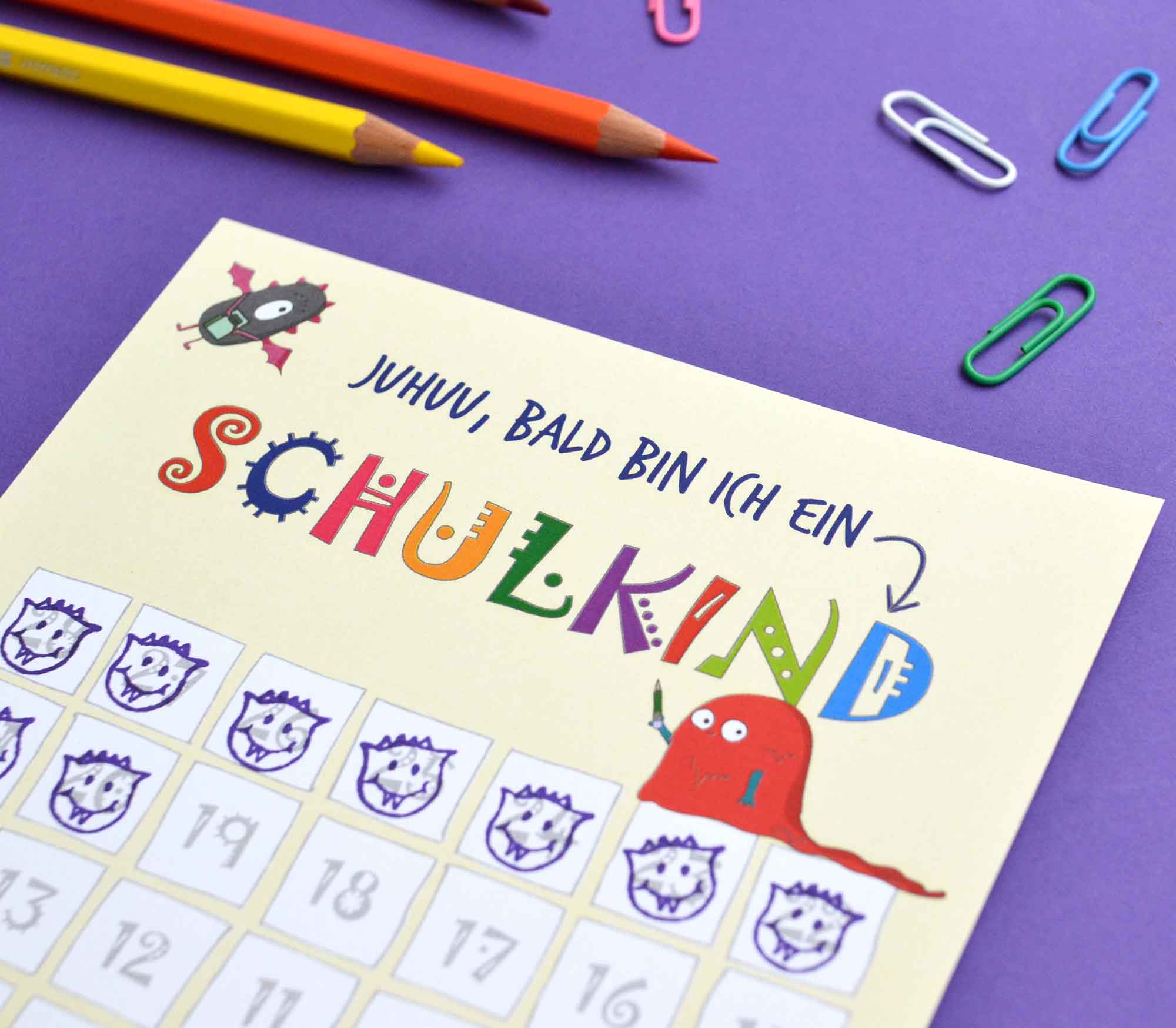 Freebie Countdown Einschulung Junge Monster Gratis Ausdrucken Vorlage Erster Schultag Grundschule Feenstaub Feenstaub At Shop