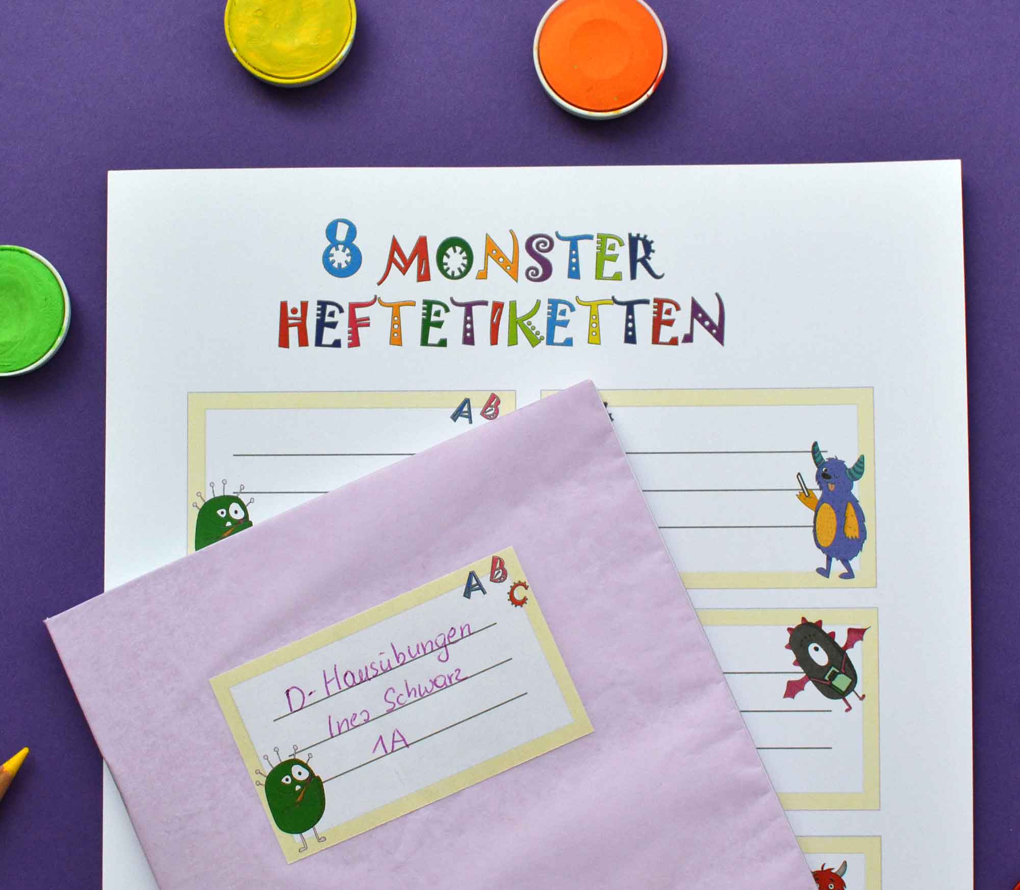 Freebie Heftetiketten Einschulung Maedchen Monster Gratis Ausdrucken Vorlage Erster Schultag Grundschule Feenstaub Feenstaub At Shop