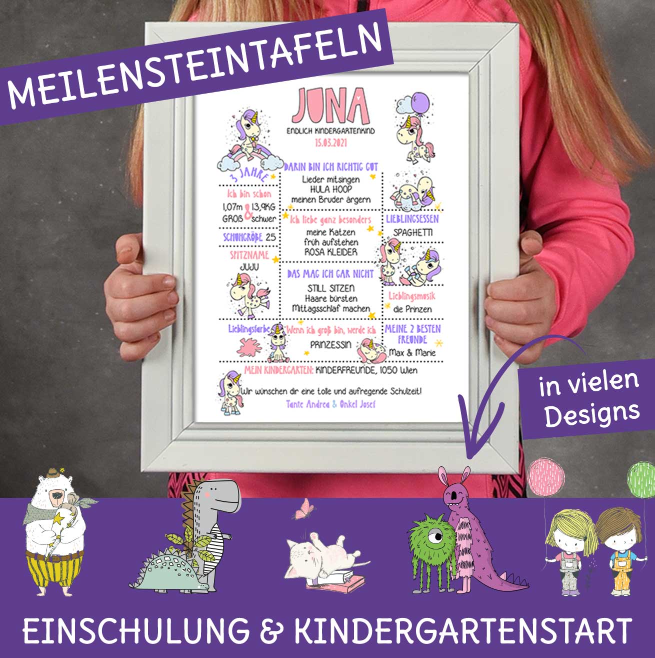 Einschulung Erster Schultag Grundschule Volksschule Geschenk Meilensteintafel Persoenlich Einhorn Dino Monster Feenstaub 50 Feenstaub At Shop