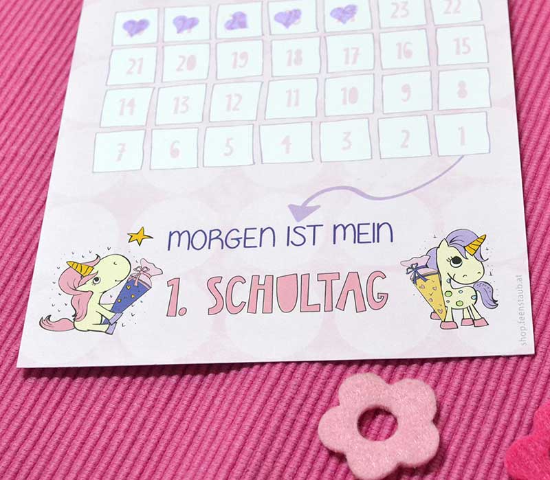 Gratis Countdown mit Einhorn für die Grundschule und Volksschule