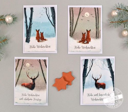 Weihnachtskarten 4er Set mit Kuverts und weihnachtlichen Wintermotiven