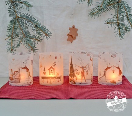 Teelicht Hülle, Kerzenbanderolen im 4er Set als Tischdeko für Weihnachten und die Adventzeit