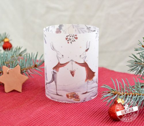 süßes Hasenpaar auf Teelichthülle für Weihnachten, perfekt als Tischdeko