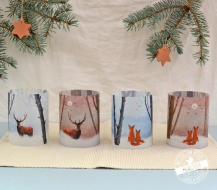 Teelichthüllen für Weihnachten mit Füchsen und Hirsch