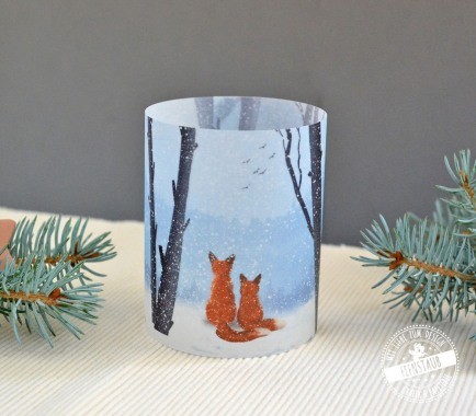 Weihnachtsdeko für den Tisch mit Teelichthüllen, Winterwald mit Füchsen und Hirsch