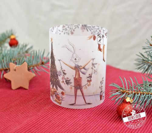Adventkalenderfüllung Weihnachtskerzen Banderole mit süßen Hasen und weihnachtlichen Motiven