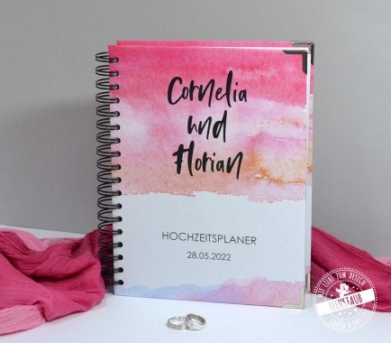 Hochzeitsplaner mit Wasserfarben in Pink und rosa