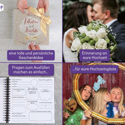 Hochzeitsgästebuch personalisierbar, mit vorgedruckten Fragen