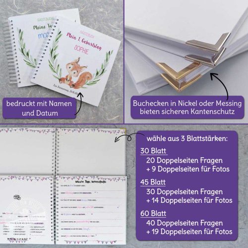 personalisiertes Gästebuch Taufe, Erinnerungsbuch 1. Geburtstag mit Fragen