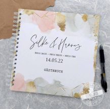 Hochzeitsgästebuch mit vorgedruckten Fragen, personalisiert, Design Goldy