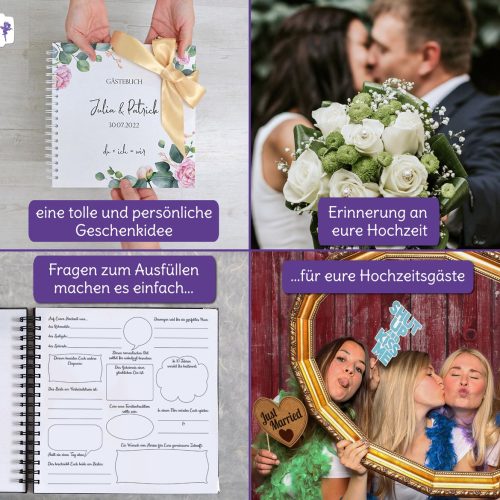 Hochzeitsgästebuch, Erinnerungsbuch Hochzeit, Rosen