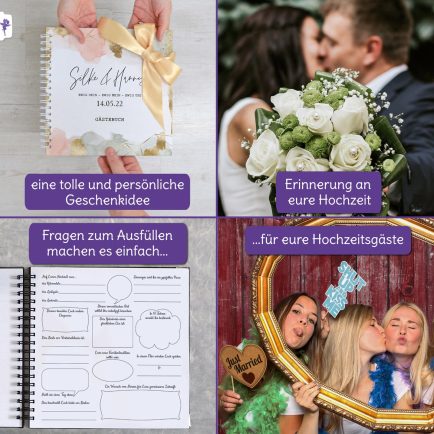 Hochzeitsgästebuch mit vorgedruckten Fragen, Buch personalisierbar, Goldy