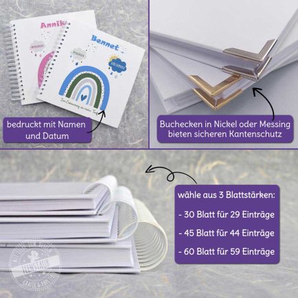 Personalisiertes Gästebuch Regenbogen, Erinnerungsbuch Taufe, Geburtstag