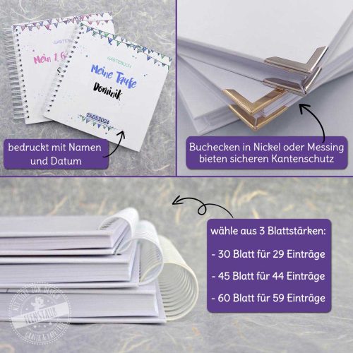 Personalisierte Gästebücher Taufe, Erinnerungsbuch Taufe Geburtstag, Wimpel