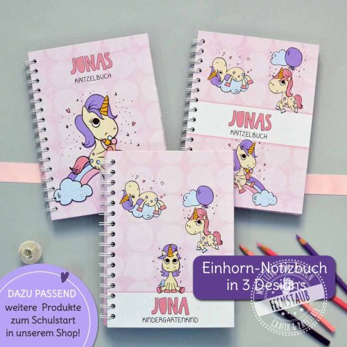 personalisierbare Kinder-Notizbücher Einhorn