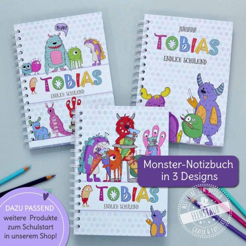 Notizbücher Monster, für Kinder mit Namen
