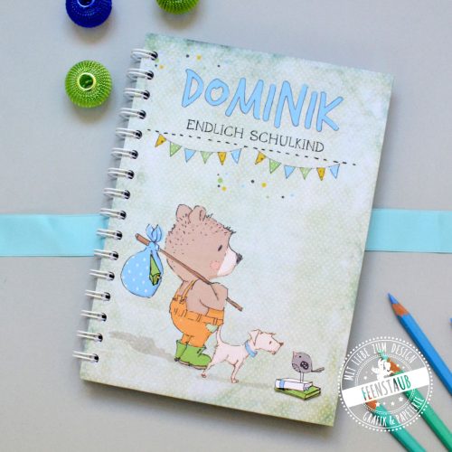 Notizbuch mit süßem Bären, Geschenk zum Schulbeginn für Schulkind