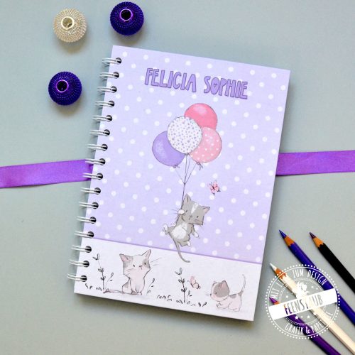 Notizbuch mit Katzen, blanko, kariert, dotted, personalisierbar - Name, Farbe, Design Feenstaub