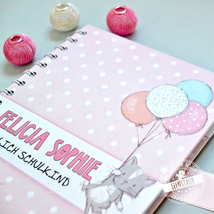 Notizbuch für Kinder mit süßen Katzen in rosa oder lila, Geschenk zur Einschulung oder Kindergartenstart kita