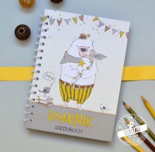 Notizbuch für Schulkind mit Namen personalisierbar und gelben Bär