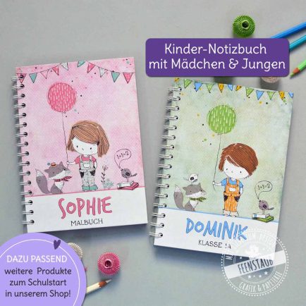 Notizbuch Kinder in rosa oder grün