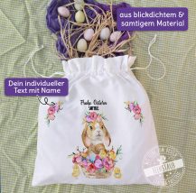 Geschenkverpackung für Ostern mit Personalisierung, Osterhase mit Blumen