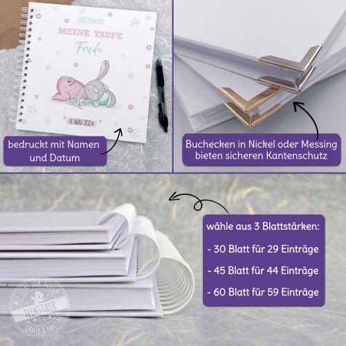 Gästebuch Taufe, Gästebuch 1.Geburtstag, personalisierbar, Häschen Cover