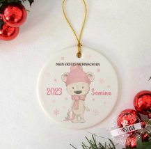 Anhänger Weihnachten, persönliches Weihnachtsgeschenk, rosa Bär