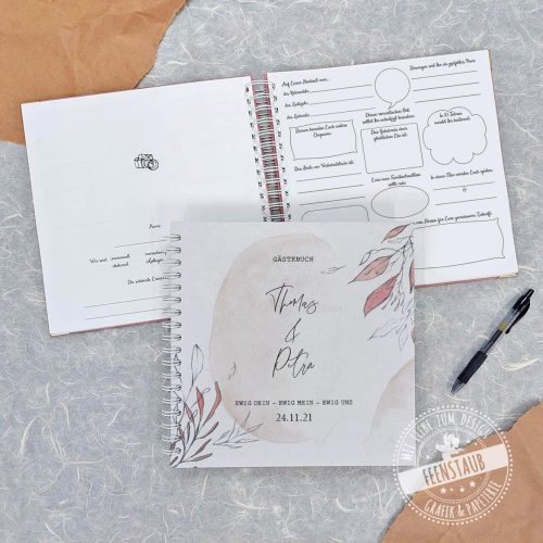 Gästebuch personalisiert, Hochzeitsbuch mit Fragen, Blätter
