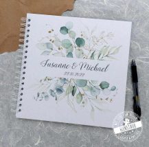 Gästebuch für die Hochzeit, personalisierbar mit Namen und Datum, Eukalyptus