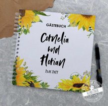 Personalisierbares Hochzeitsgästebuch mit Sonnenblumen