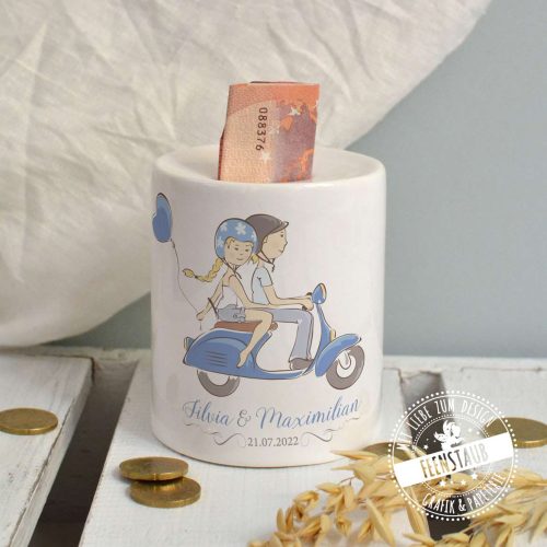 Hochzeitsgeschenk Geld originell verpackt in personalisierter Spardose aus Keramik