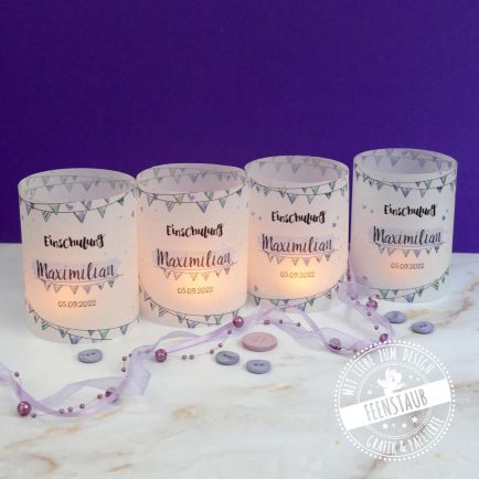 Einschulungsparty passende Kerzenhüllen mit Namen