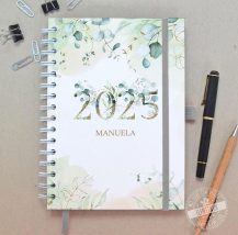 Personalisierter Taschenkalender, handgemacht, Kalender 2025 Greenery