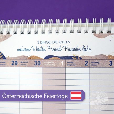 Stehkalender mit österreichischen Feiertagen, Tischkalender Dankbarkeit