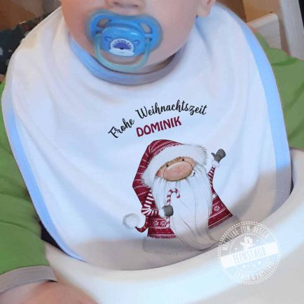 Personalisiertes Baby Lätzchen für das erste Weihnachtsfest mit Weihnachtsgnom