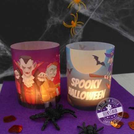 gruselige Halloween Deko, Teelichter mit verschiedenen Motiven