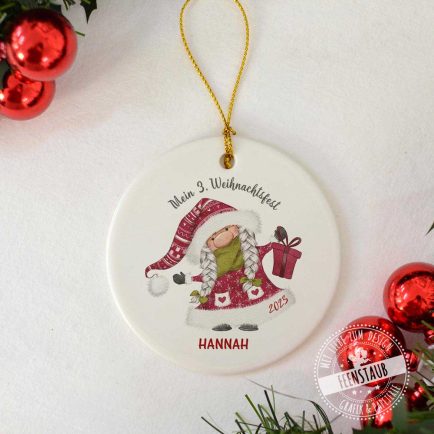 Weihnachtsandenken, Weihnachtsanhänger personalisiert mit Namen, Keramikanhänger Weihnachtswichtel